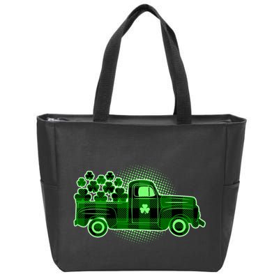 Cute St Patrick's Day Plaid Pick Up Truck Full Of Shamrocks Clovers Zip Tote Bag