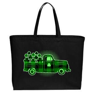 Cute St Patrick's Day Plaid Pick Up Truck Full Of Shamrocks Clovers Cotton Canvas Jumbo Tote