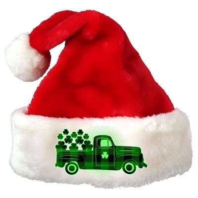 Cute St Patrick's Day Plaid Pick Up Truck Full Of Shamrocks Clovers Premium Christmas Santa Hat