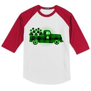 Cute St Patrick's Day Plaid Pick Up Truck Full Of Shamrocks Clovers Kids Colorblock Raglan Jersey