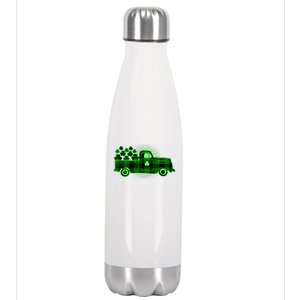 Cute St Patrick's Day Plaid Pick Up Truck Full Of Shamrocks Clovers Stainless Steel Insulated Water Bottle