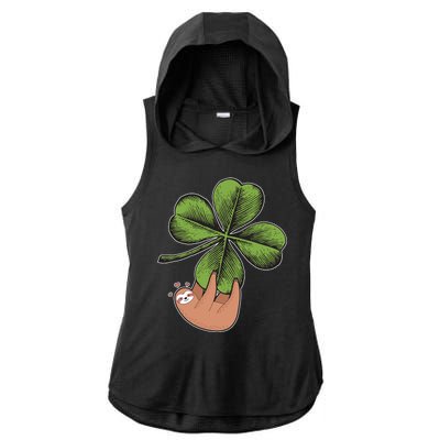 Cute St Patrick's Day Shamrock Sloth Ladies PosiCharge Tri-Blend Wicking Draft Hoodie Tank