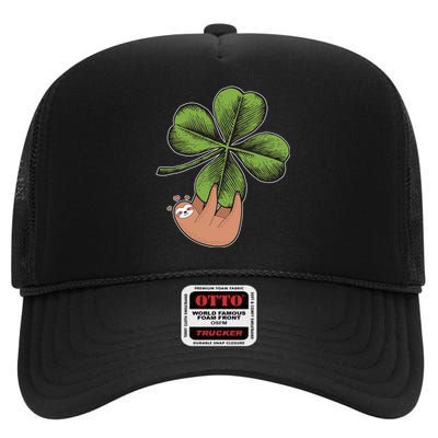 Cute St Patrick's Day Shamrock Sloth High Crown Mesh Back Trucker Hat