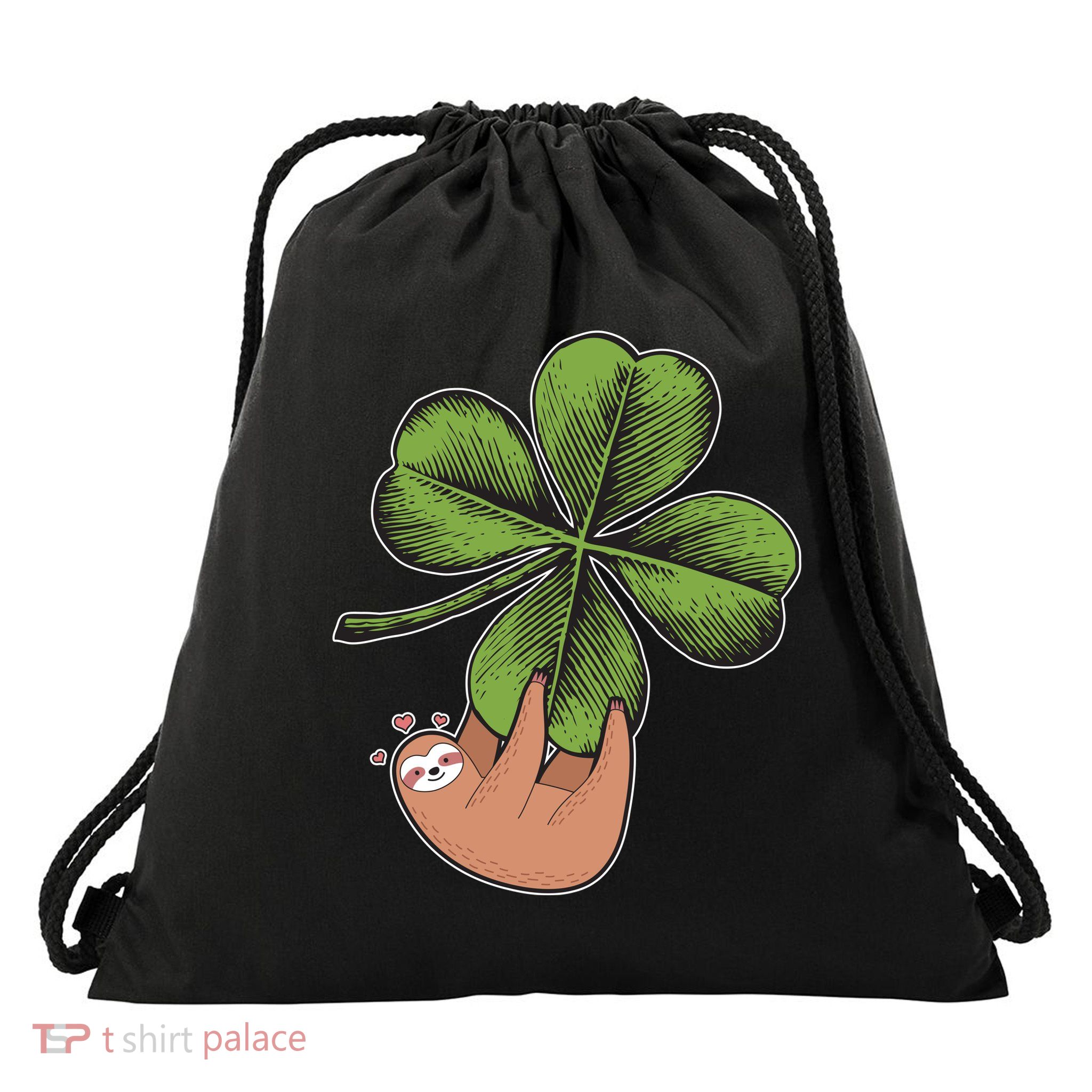 Cute St Patrick's Day Shamrock Sloth Drawstring Bag