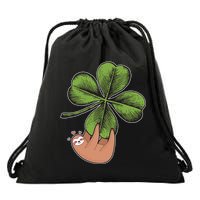 Cute St Patrick's Day Shamrock Sloth Drawstring Bag