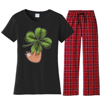 Cute St Patrick's Day Shamrock Sloth Women's Flannel Pajama Set