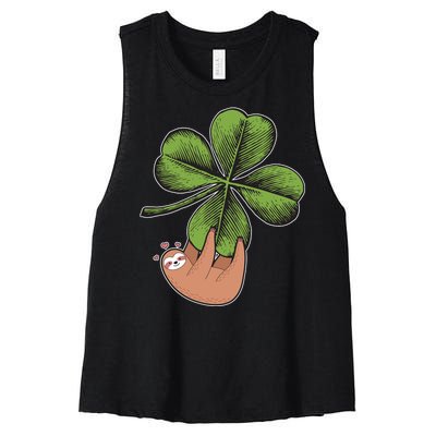 Cute St Patrick's Day Shamrock Sloth Women's Racerback Cropped Tank