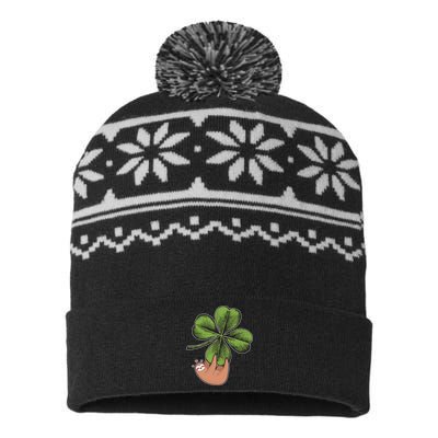 Cute St Patrick's Day Shamrock Sloth USA-Made Snowflake Beanie