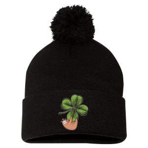 Cute St Patrick's Day Shamrock Sloth Pom Pom 12in Knit Beanie