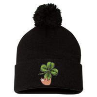 Cute St Patrick's Day Shamrock Sloth Pom Pom 12in Knit Beanie