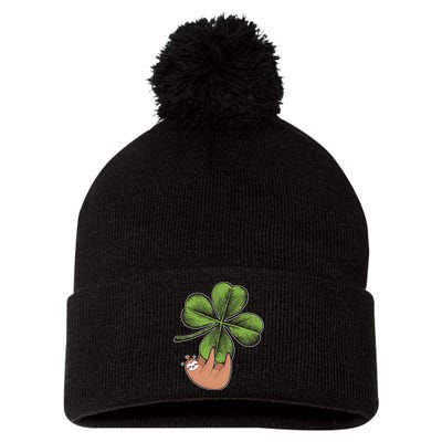 Cute St Patrick's Day Shamrock Sloth Pom Pom 12in Knit Beanie