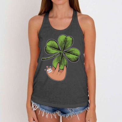 Cute St Patrick's Day Shamrock Sloth Women's Knotted Racerback Tank