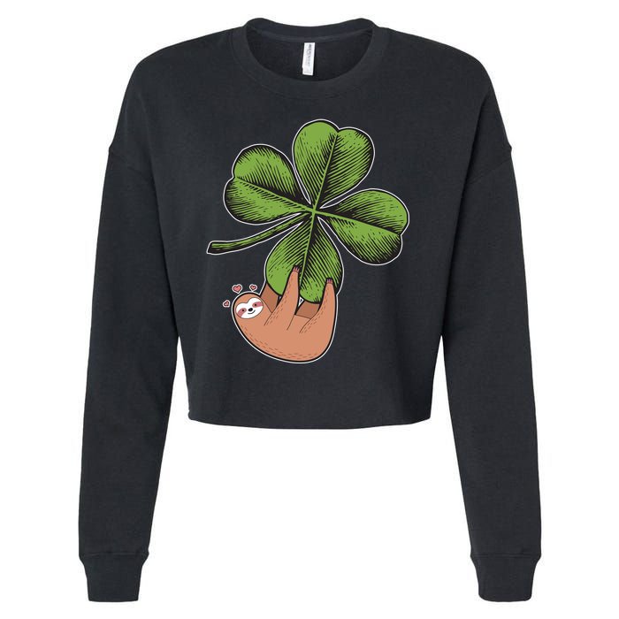 Cute St Patrick's Day Shamrock Sloth Cropped Pullover Crew