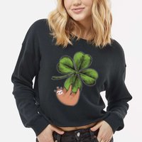 Cute St Patrick's Day Shamrock Sloth Cropped Pullover Crew