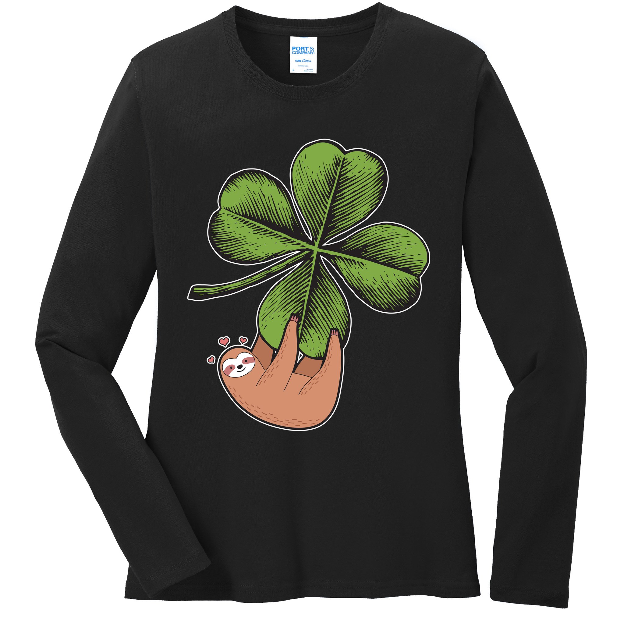 Cute St Patrick's Day Shamrock Sloth Ladies Long Sleeve Shirt