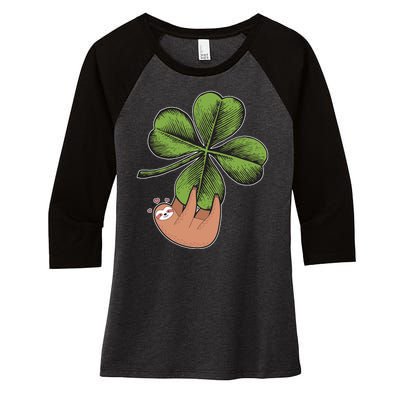 Cute St Patrick's Day Shamrock Sloth Women's Tri-Blend 3/4-Sleeve Raglan Shirt