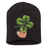 Cute St Patrick's Day Shamrock Sloth Short Acrylic Beanie