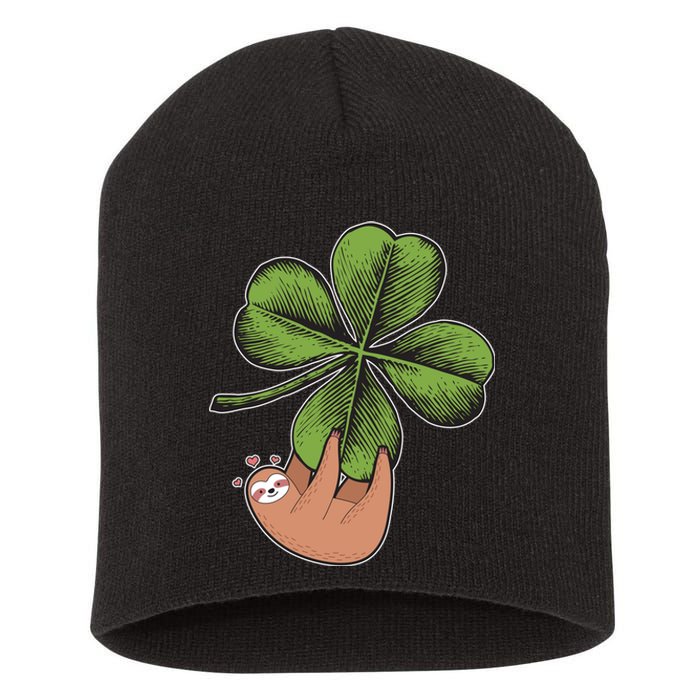 Cute St Patrick's Day Shamrock Sloth Short Acrylic Beanie