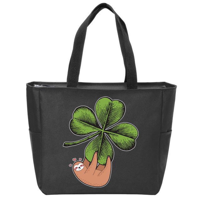 Cute St Patrick's Day Shamrock Sloth Zip Tote Bag