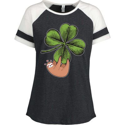 Cute St Patrick's Day Shamrock Sloth Enza Ladies Jersey Colorblock Tee