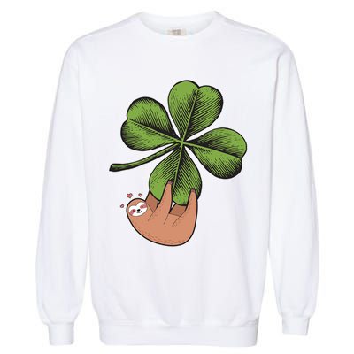 Cute St Patrick's Day Shamrock Sloth Garment-Dyed Sweatshirt