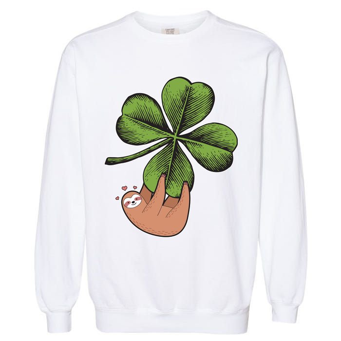 Cute St Patrick's Day Shamrock Sloth Garment-Dyed Sweatshirt