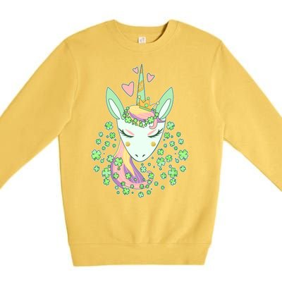 Cute St Patrick's Day Unicorn Shamrocks Clovers Premium Crewneck Sweatshirt