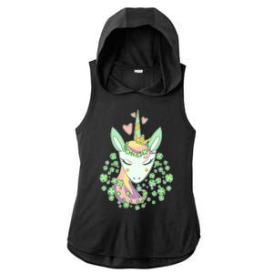 Cute St Patrick's Day Unicorn Shamrocks Clovers Ladies PosiCharge Tri-Blend Wicking Draft Hoodie Tank