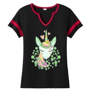 Cute St Patrick's Day Unicorn Shamrocks Clovers Ladies Halftime Notch Neck Tee