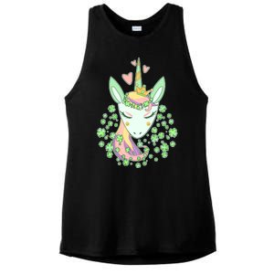 Cute St Patrick's Day Unicorn Shamrocks Clovers Ladies PosiCharge Tri-Blend Wicking Tank