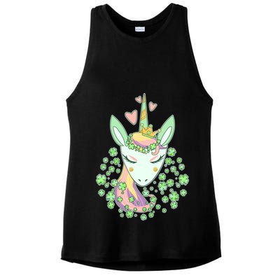 Cute St Patrick's Day Unicorn Shamrocks Clovers Ladies PosiCharge Tri-Blend Wicking Tank