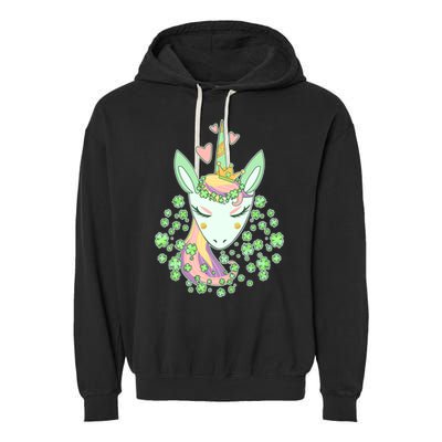 Cute St Patrick's Day Unicorn Shamrocks Clovers Garment-Dyed Fleece Hoodie