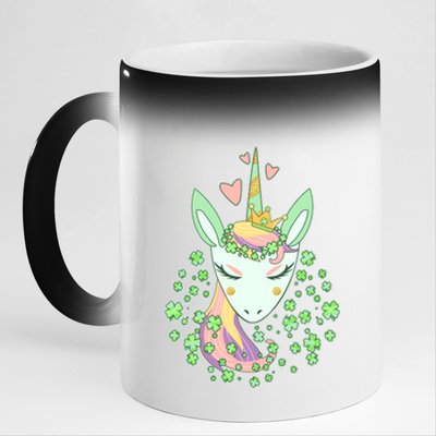 Cute St Patrick's Day Unicorn Shamrocks Clovers 11oz Black Color Changing Mug