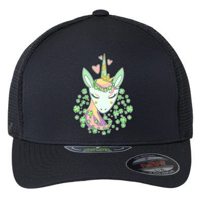 Cute St Patrick's Day Unicorn Shamrocks Clovers Flexfit Unipanel Trucker Cap