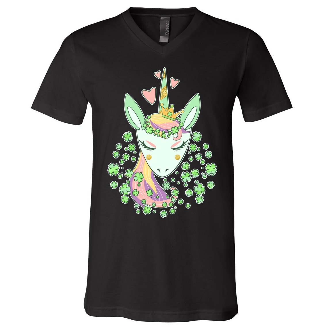 Cute St Patrick's Day Unicorn Shamrocks Clovers V-Neck T-Shirt