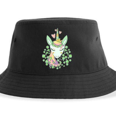 Cute St Patrick's Day Unicorn Shamrocks Clovers Sustainable Bucket Hat