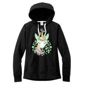 Cute St Patrick's Day Unicorn Shamrocks Clovers Women's Fleece Hoodie