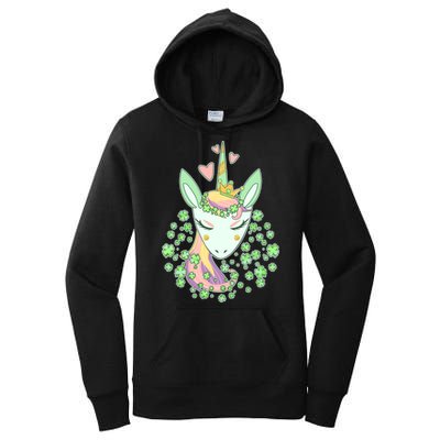 Cute St Patrick's Day Unicorn Shamrocks Clovers Women's Pullover Hoodie