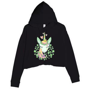 Cute St Patrick's Day Unicorn Shamrocks Clovers Crop Fleece Hoodie