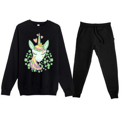 Cute St Patrick's Day Unicorn Shamrocks Clovers Premium Crewneck Sweatsuit Set