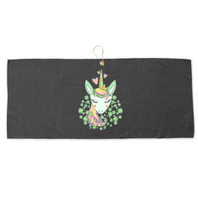 Cute St Patrick's Day Unicorn Shamrocks Clovers Large Microfiber Waffle Golf Towel