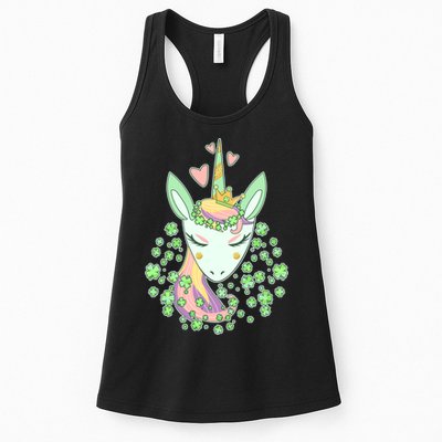 Cute St Patrick's Day Unicorn Shamrocks Clovers Womens Tank Top
