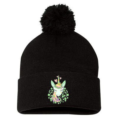Cute St Patrick's Day Unicorn Shamrocks Clovers Pom Pom 12in Knit Beanie