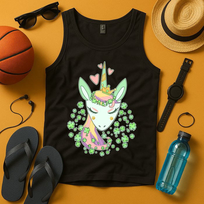Cute St Patrick's Day Unicorn Shamrocks Clovers Tank Top