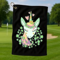 Cute St Patrick's Day Unicorn Shamrocks Clovers Golf Towel