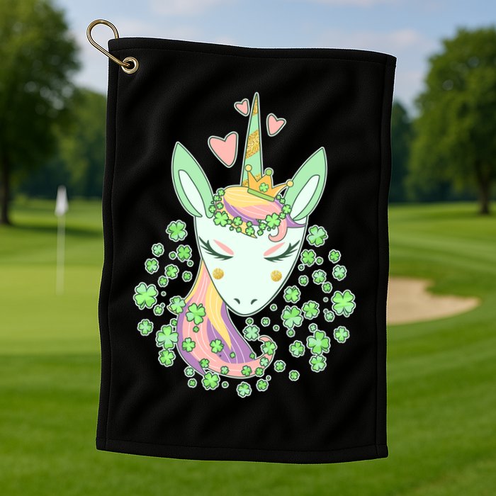 Cute St Patrick's Day Unicorn Shamrocks Clovers Golf Towel