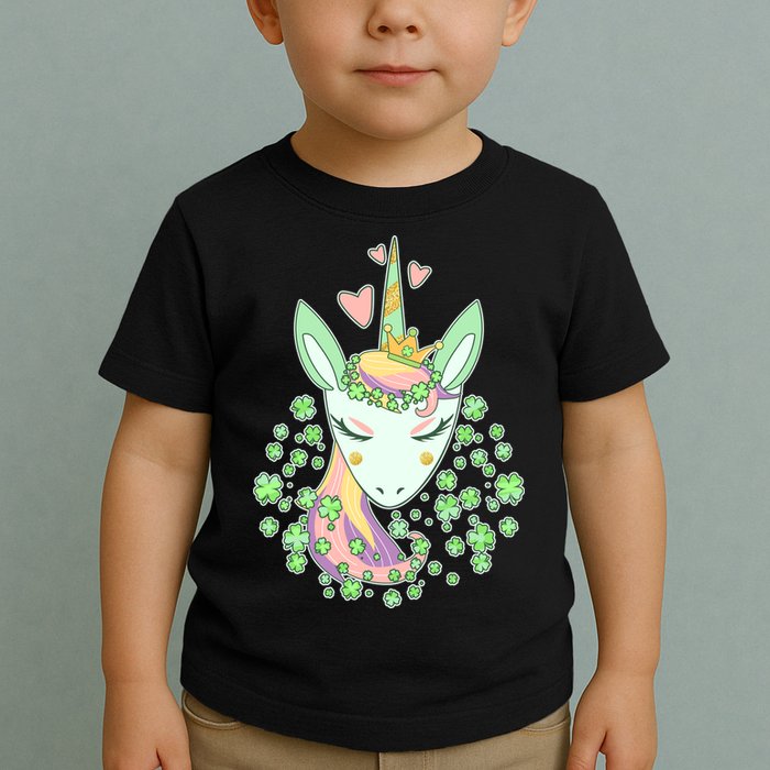 Cute St Patrick's Day Unicorn Shamrocks Clovers Toddler T-Shirt