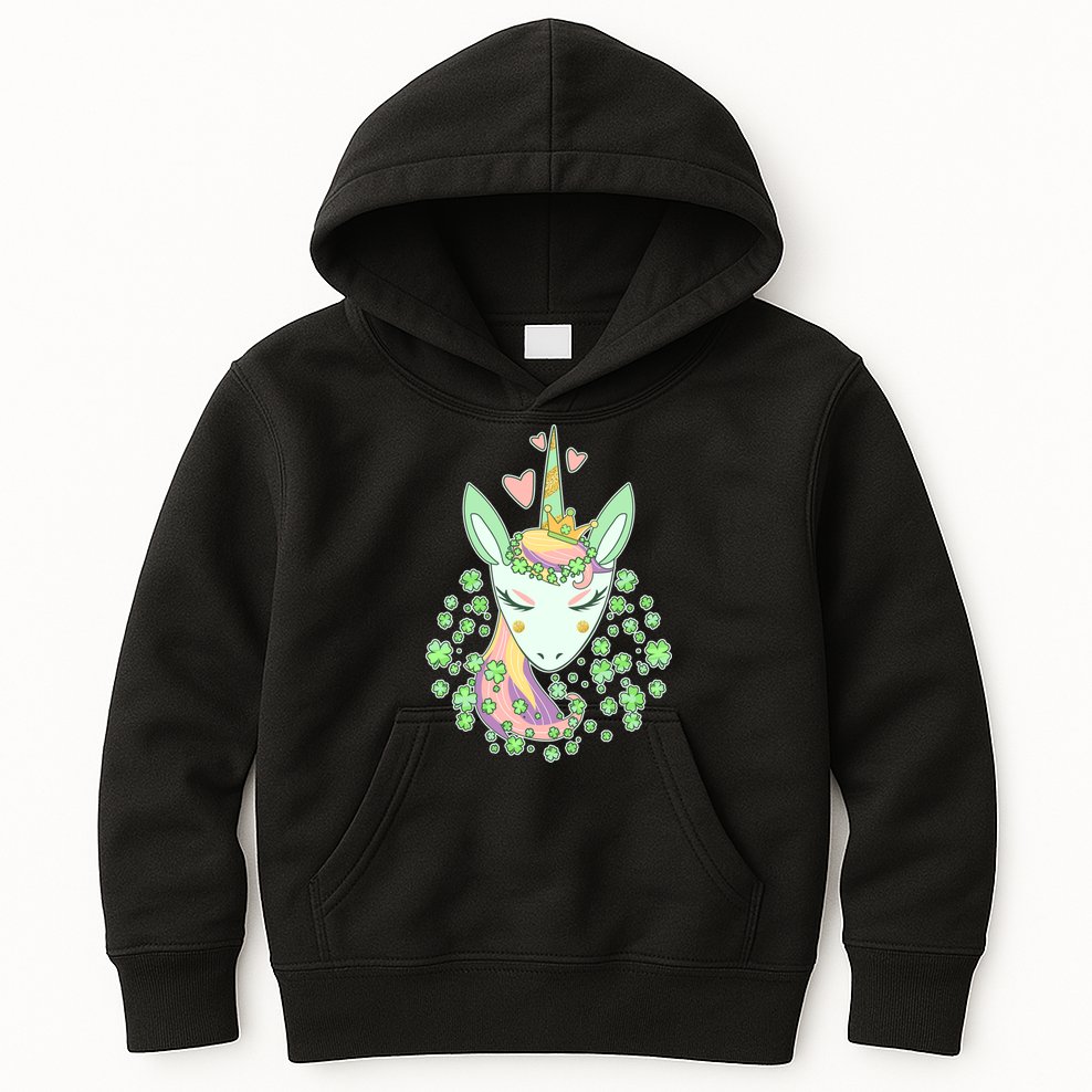 Cute St Patrick's Day Unicorn Shamrocks Clovers Kids Hoodie