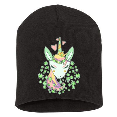 Cute St Patrick's Day Unicorn Shamrocks Clovers Short Acrylic Beanie