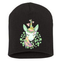 Cute St Patrick's Day Unicorn Shamrocks Clovers Short Acrylic Beanie